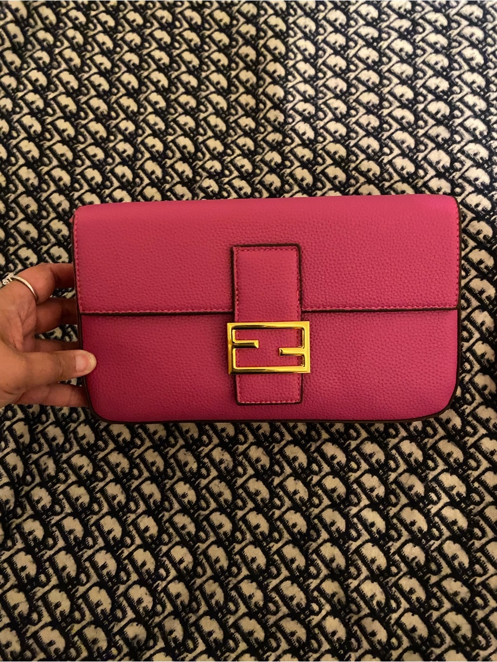 Fuchsia Inspired Leather Shoulder Bag with Gold Buckle